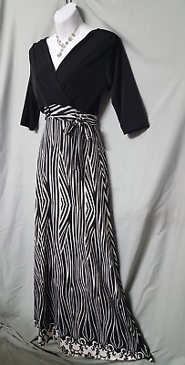 Free To Be Me Black White MAXI DRESS 3 4 SLEEVE Small 38quot; BUST $32.98