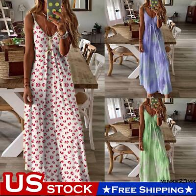 #ad #ad Womens Summer Floral Long Dress Ladies Boho Beach Holiday Maxi Dress Plus Size $16.18