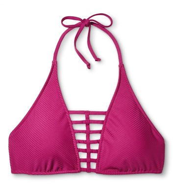NWT MOSSIMO Women#x27;s Ribbed Caged High Neck Bikini Top quot;Thistle Pinkquot; Plum M $7.99