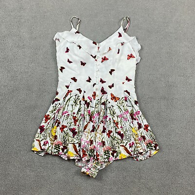 Forever 21 Youth Girls Dress Medium Floral Sleeveless Button Up White Flared M $6.77