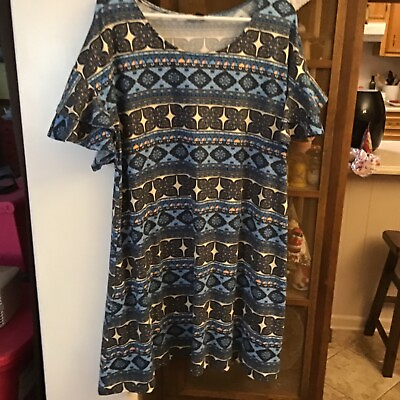 #ad New Directions Ladies summer dress XL boho print preowned ruffle sleeve $15.00