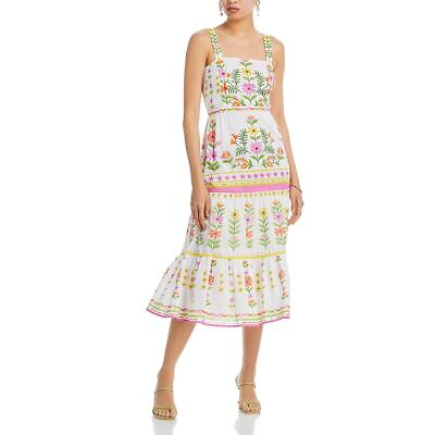 #ad #ad Banjanan Womens White Summer Floral Print Tea Length Sundress XL BHFO 4638 $109.99