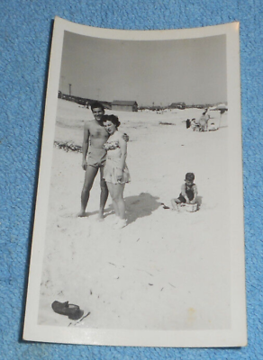 #ad Vintage Photo Shirtless Young Man In Swim Trunks amp; Lady In Bikini on Beach $7.73
