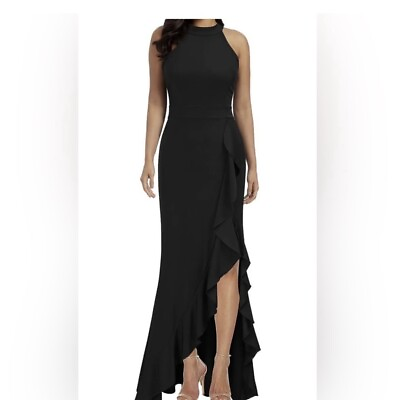 #ad Woosea Women’s Cocktail Dress Long Black High Neck Split Bodycon Formal Size XL $24.97