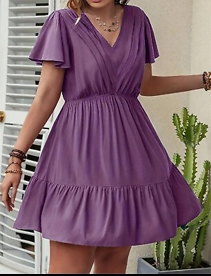 #ad Boho Style 1XL Dress Women#x27;s Plus Purple Dress Flutter Sleeves $18.99