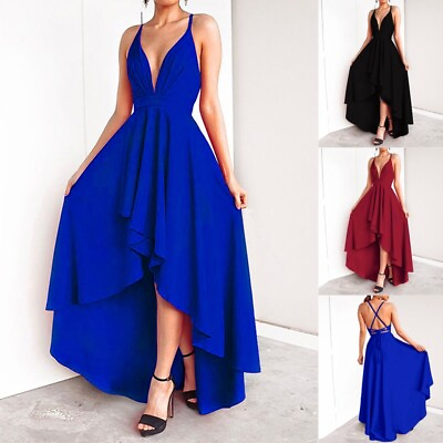 #ad Womens Sexy Deep V Party Dress Ball Gown Ruffle Backless Lace Up Long Maxi Dress $32.86