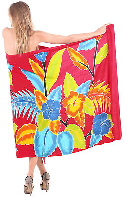 #ad LA LEELA Women#x27;s Swimsuit Cover Up Summer Beach Wrap Skirt 78quot;x43quot; Red Q844 $23.31