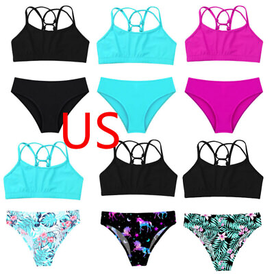 #ad US Girl 2PCS Tankini Swimsuit Bowknot Back Tops with Bottoms Bikini Bathing Suit $11.99