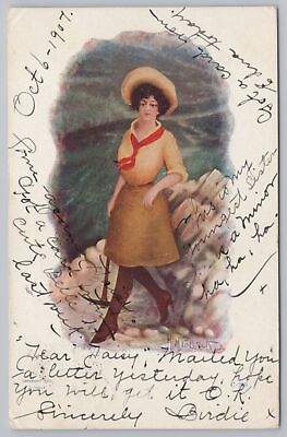 #ad Artist HM Pollock Miner Lady In Skirt amp; Heels With Pickaxe In Rocks 1907 UDB PC $3.00