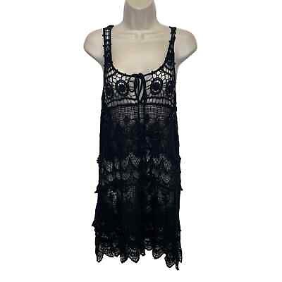 #ad Black crochet swimsuit coverup dress festival boho black womens medium goth $8.94