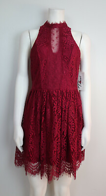 #ad TRIXXI JUNIOR#x27;S RED LACE DRESS FIT amp; FLARE HIGH NECK SIZE S NWT $10.99