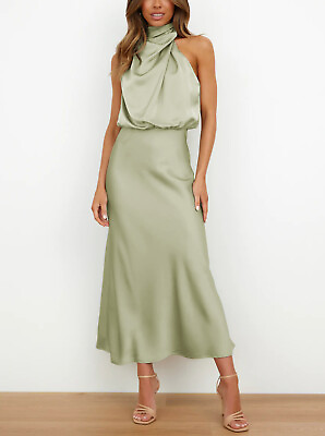 #ad Women High Neck Sleeveless Casual Evening Gown Cocktail Long Maxi Dress $43.41