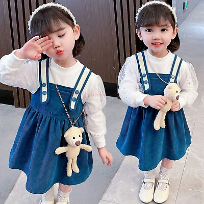 #ad Girl Suspenders Skirt Suit Spring Children Clothes Princess Skirt Two Piece $46.47