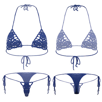 #ad Women#x27;s Crochet Bikini Set Sexy Beach Swimwear Boho Top Bottom Micro Swimsuit $9.95