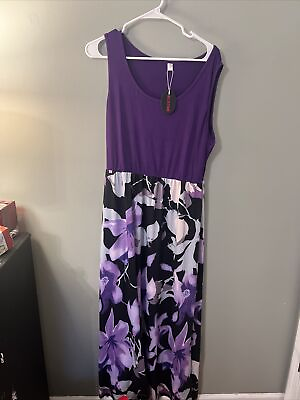#ad Bluetime women#x27;s summer BoHo sleeveless floral print tank long maxi dress XL $8.00