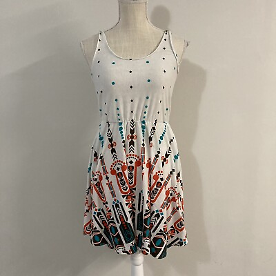 #ad Sleeveless Trendy Geometric Print Boho Dress White Multi Print S M $9.99