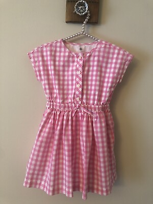 Primary Girls Size 6 7 Pink White Check Dress Cap Sleeve Lined Pockets $9.99