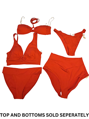 #ad NWT American Eagle Aerie Red Textured Swim Suit Choose Style Top Or Bottoms $13.99