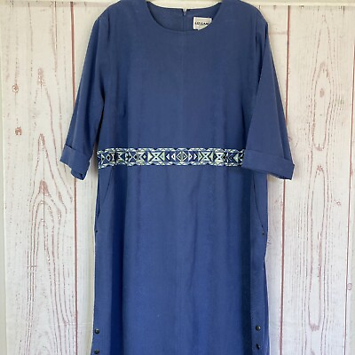 #ad Vintage Liz amp; Me Maxi Dress Plus Size 3X Blue Moleskin Snake Texture 3 4 Sleeve $30.00