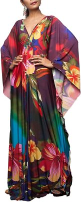 #ad Bsubseach Women Ethnic Print Kaftan Beach Dress Plus Size Swimsuit Cover Up $74.90