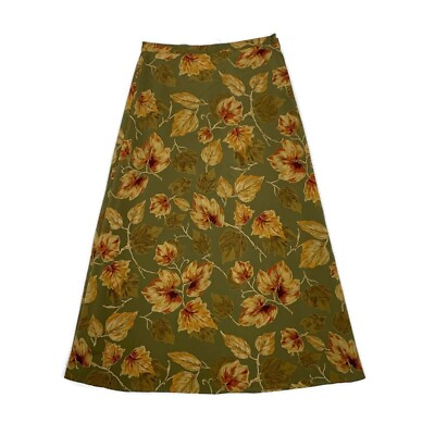 #ad First Issue Women Skirt Petite 12P Green Ankle Length Straight A Line Leaf Print $22.79