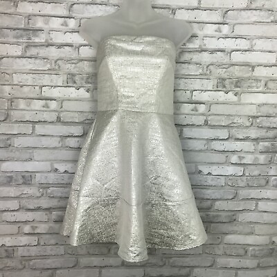 #ad Express Dress Women 8 Silver Strapless Fit and Flare Mini Back Zipper Shimmer $13.99