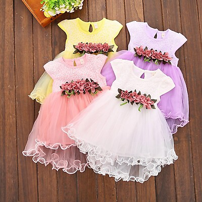 #ad Baby Girls Dress Sleeveless Lace Flower Princess Tutu Party Wedding Dresses US $11.11