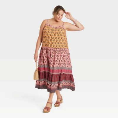 Knox Rose Sleeveless Tiered Boho Maxi Dress Plus Size XXLarge 2X Desert Red $28.99