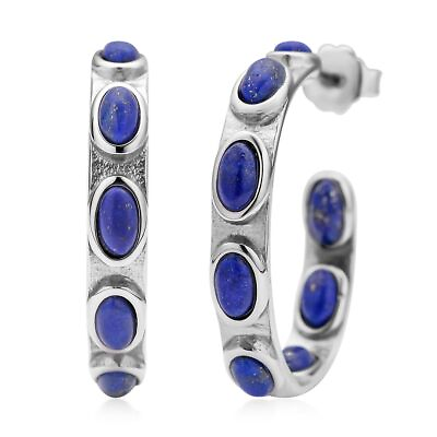 Fashion Blue Lapis Lazuli Inside Out Half Hoop Hoops Earrings Boho For Her Gift $42.99