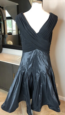 #ad Tadashi Shoji 12 Black cocktail party dress fit amp; flare Taffeta V Neck Dress B $59.99