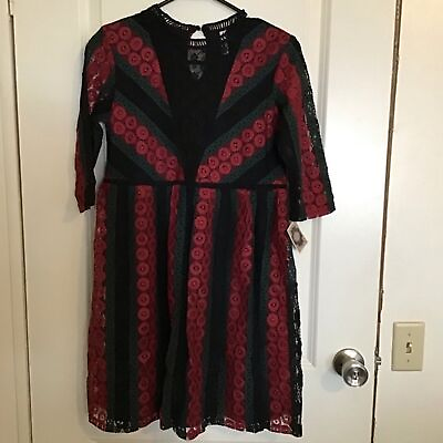 #ad Xhilaration Womens Sz S Lace Boho Dress Lined Burgundy Black Goth Academia $13.67