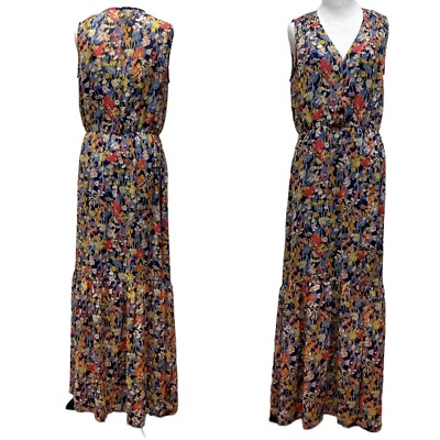 #ad eci New York Maxi Dress Sundress Chiffon Floral Elastic Waist Tiered Women Large $38.00