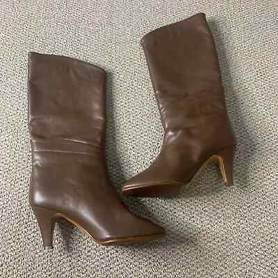 #ad Unbranded Womens Boots Size 7.5M Brown Leather Pull On Cone Heel $24.88