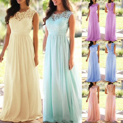 #ad Womens Maxi Dress Chiffon Lace Party Cocktail Prom Bridesmaids Wedding Plus Size $41.85