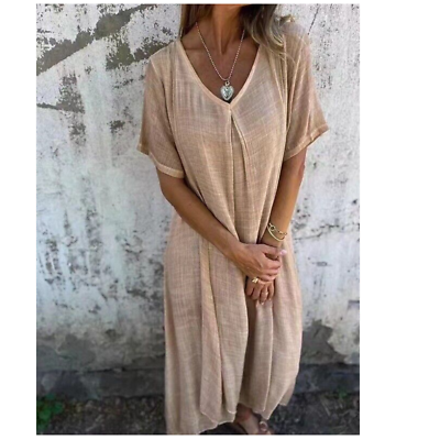 #ad Women Casual Boho Long Sleeve Cotton Linen Maxi Dress Summer V Neck Sundress $21.17