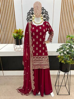 #ad NEW PARTY WEAR STYLE TOP AND PALAZZO WITH DESIGNER DUPATTA FOR RECEPTION WEAR $42.16