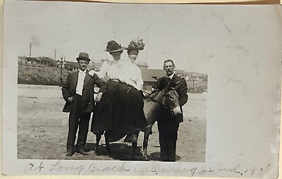 #ad Long Beach CA Ladies on Mule Fun California RPPC Real Photo Postcard 1908 $11.60