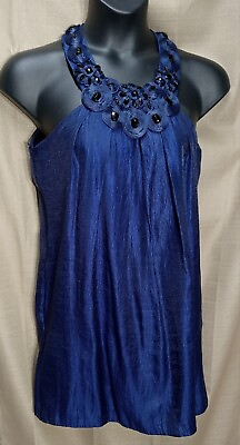 #ad ALEXIA ADMOR Women#x27;s Size Medium Blue Beaded Lined Mini Trapeze Cocktail Dress $20.00