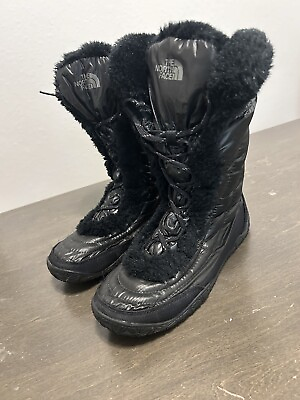 The North Face Womens Alphy Nuptse Fur Snow Boots Black Mid Calf Lace Up Sz 7 $23.00