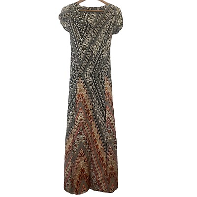 Long Flowy Boho Maxi Dress w high Slits Colorful Hippie Size Small Aztec $13.00