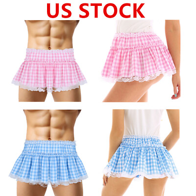 #ad Adult Womens Mens Mini Tutu Plaid Skirt Men#x27;s Crossdresser Lacework Fancy Dress $10.11