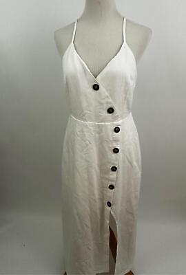 #ad LUSH White cotton linen strappy sun dress Women#x27;s M NEW $69.99