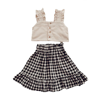 #ad Girls Top Short Comfortable Summer Ruffle Top Skirt Suit Casual $13.54