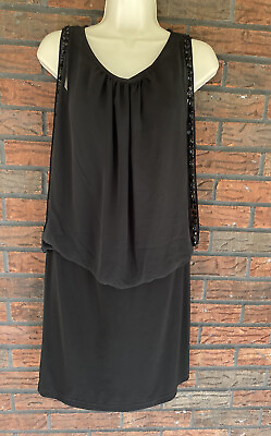 #ad Black Beaded Dress Size 4 Sleeveless Flattering Fit Lined Evening Cocktail Party $10.00