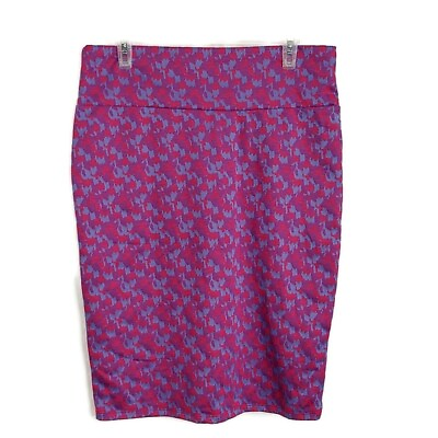 #ad Lularoe Womens sz XL Cassie Pencil Skirt Pink Printed Pull On Knee Length $15.00
