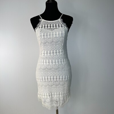 Sage Dress Womens Small Sheath Short Lace Fringe Lined Halter White Party Cruise $28.47