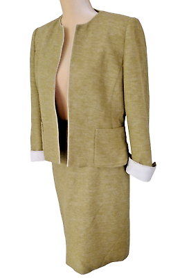 #ad KASPER Women 2 PC Olive Green Silk Viscose Lined Skirt Suit Size 4 $44.99