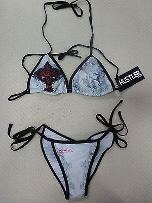 Hustler Women#x27;s Swimwear Bikini Top amp; Bottom quot;Point Dumequot;White.Petite.No Returns $32.00