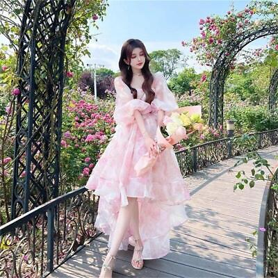 #ad Women Princess Floral Sweet Dress Party Puff Sleeve Fairy Dress Long Beach Dress $32.99