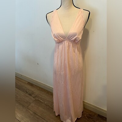 #ad French Maid Vintage Nightgown Lingerie Dress Slip Pink Lace Maxi Length SZ M C $30.00